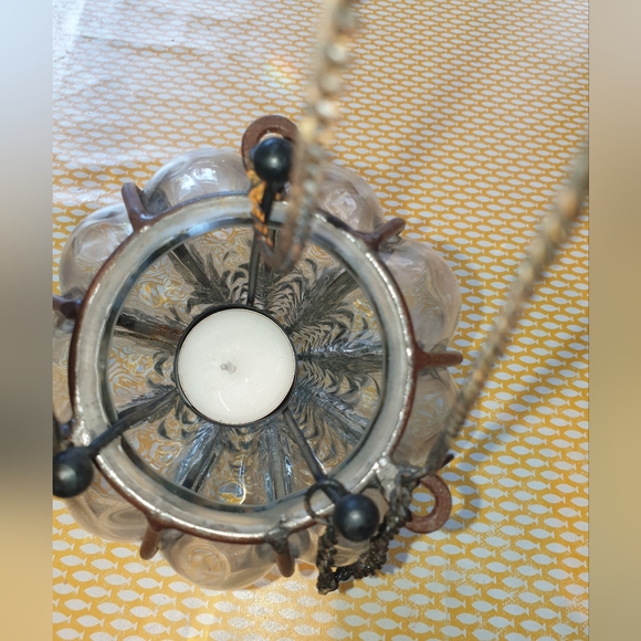 *SOLD* Cast iron glass hanging candle tealight holder vintage style shabby chic - Picture 10 of 11